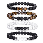 RANKEEF Tiger Eye Bracelet For Men 8MM Natural Stone Stretch Adjustable Black Crystal Beaded Bracelet for Men Women Gifts