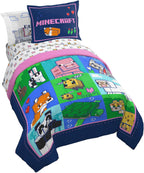 Jay Franco Minecraft Animal Patch 5 Piece Twin Bed Set - Includes Comforter & Sheet Set Bedding - Super Soft Fade Resistant Microfiber (Official Minecraft Product)