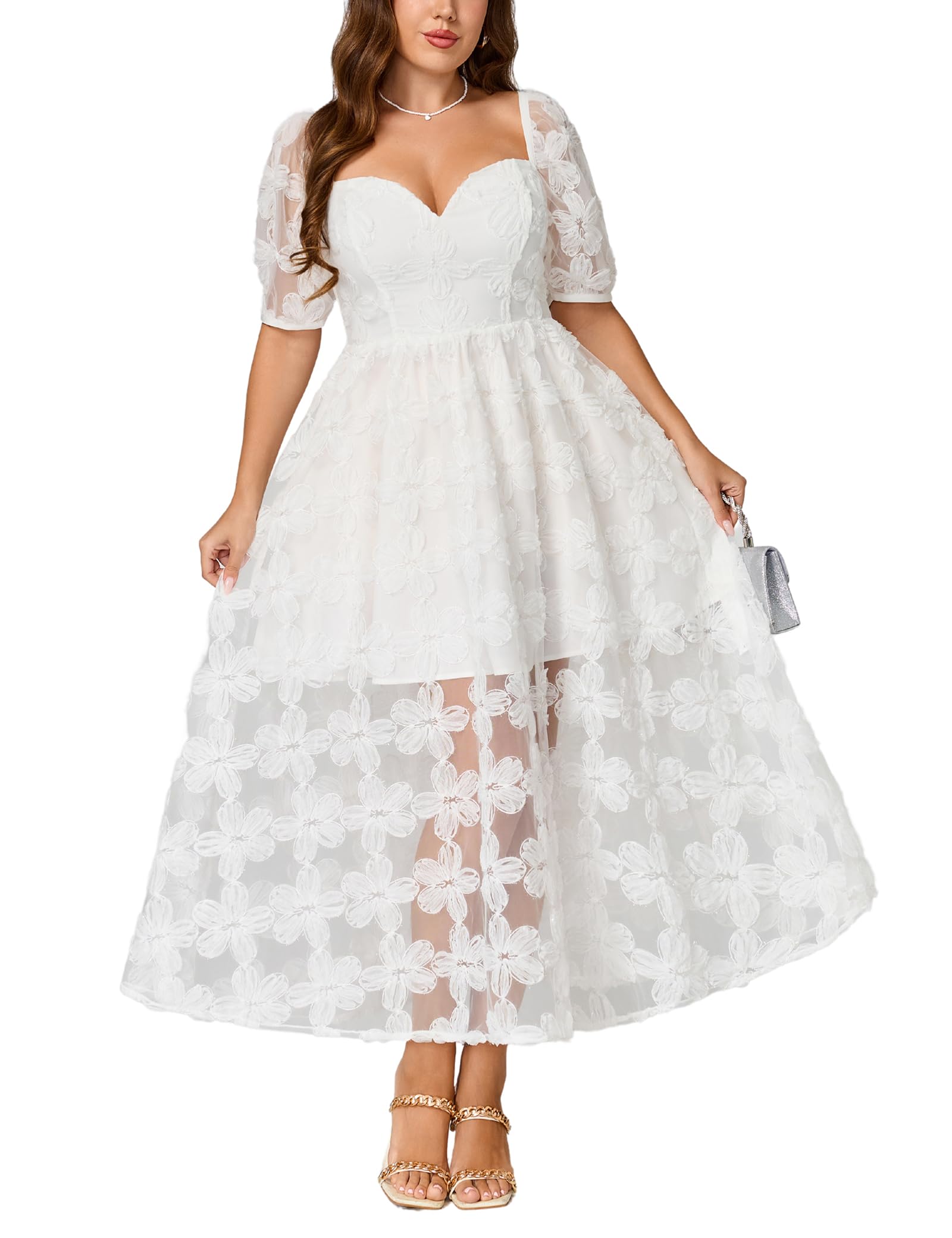 EYWOL Plus Size White Dresses for Women:Prom Wedding Guest Cocktail Formal Graduation Renaissance Party Dress