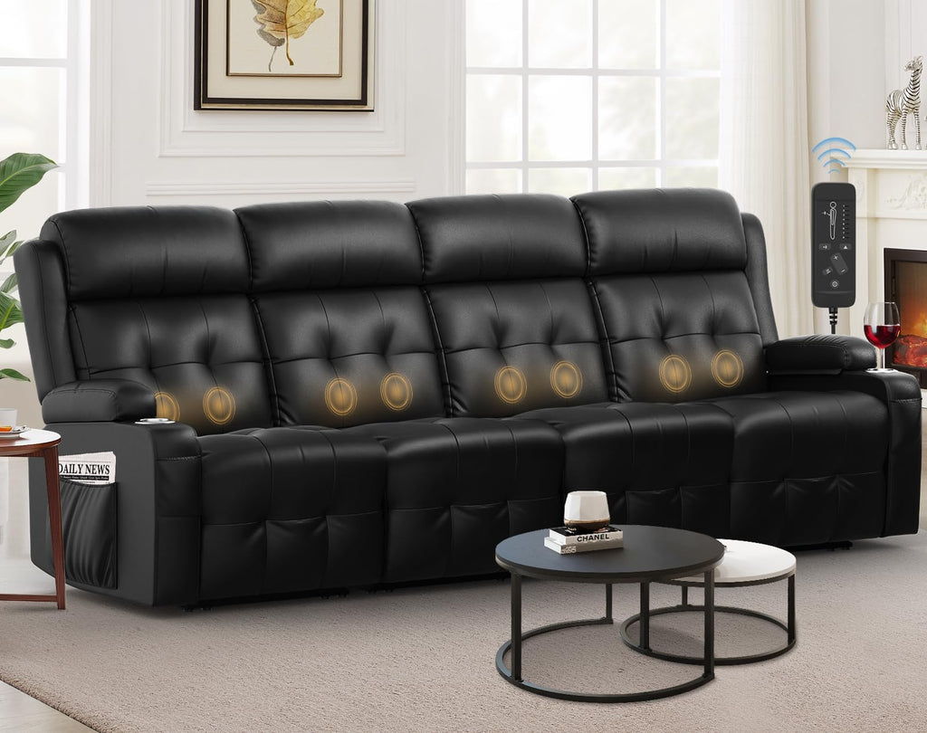 Recliner Sofa, Massage Reclining 3 Seater Sofa Sets Heavy Weight Capacity, RV Loveseat Clearance with Storage, Cup Holders, Wall Hugger Couches for Living Room