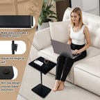 Metal Sofa Side Table,Height Adjustable Tall Side Couch Tables,Small TV Tray Table for Small Spaces with Matte Black Tray,Square Drink Coffee Tables for Bedroom,Black
