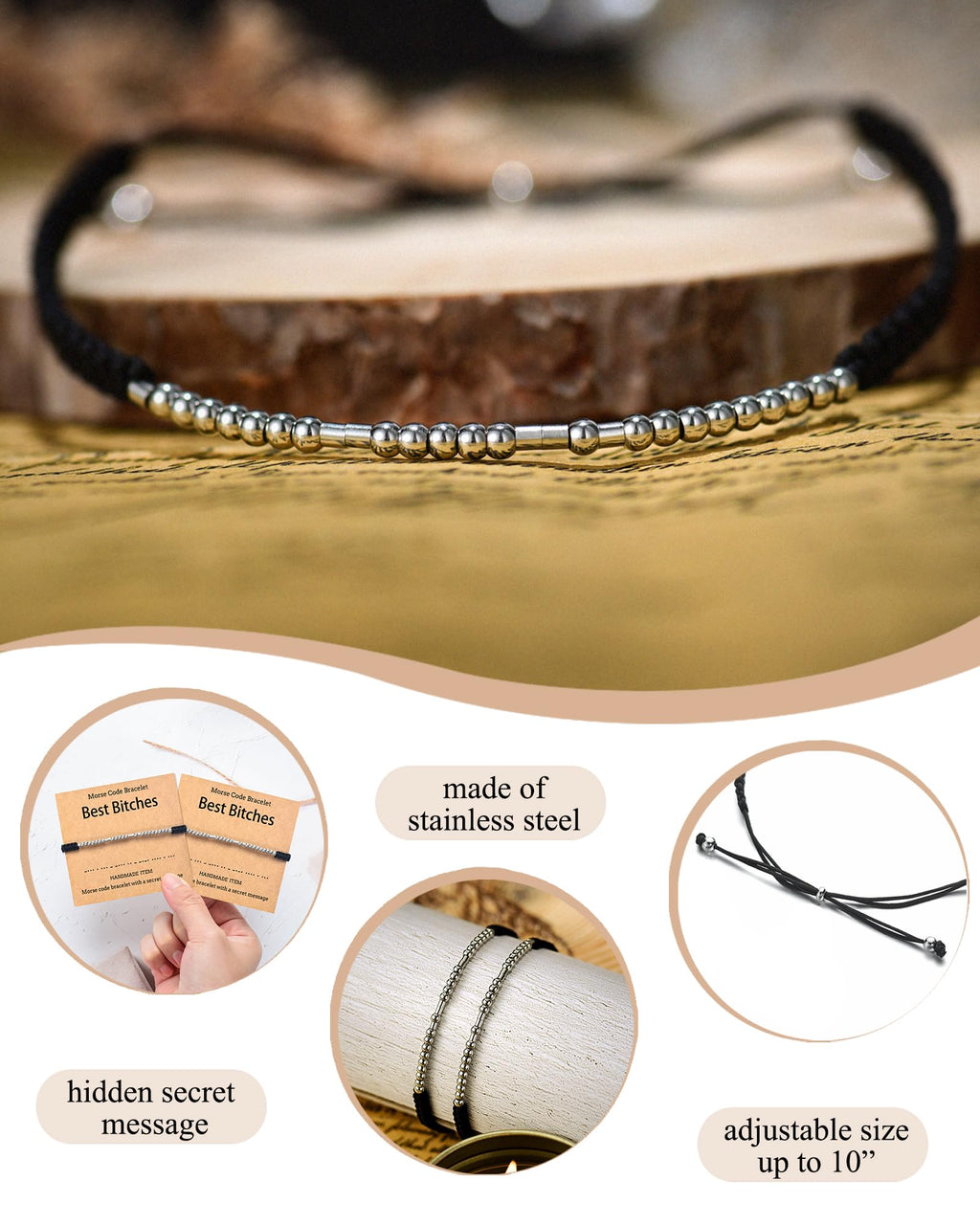 Cadeaux de Noël Shonyin pour Amis Meilleures Copines Bracelets en Code Morse pour Femmes Ensemble de Bracelets Assortis d'Amitié Meilleures Amies Bijoux pour la Journée des Galentines Cadeaux Uniques pour 3
