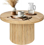 ZYBT 27.6 Inches Round Coffee Table, Tambour Design Coffee Tables, Farmhouse Fluted Design Center Accent Cocktail Tea Table for Home