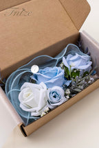 Fnize Blue Corsage and Boutonniere Set for Bride Groom Bridesmaids Groomsmen Wedding Homecoming Flowers Prom Suit Accessories, Rose Boutonniere and Wrist Corsage Flower - Grand Goldman