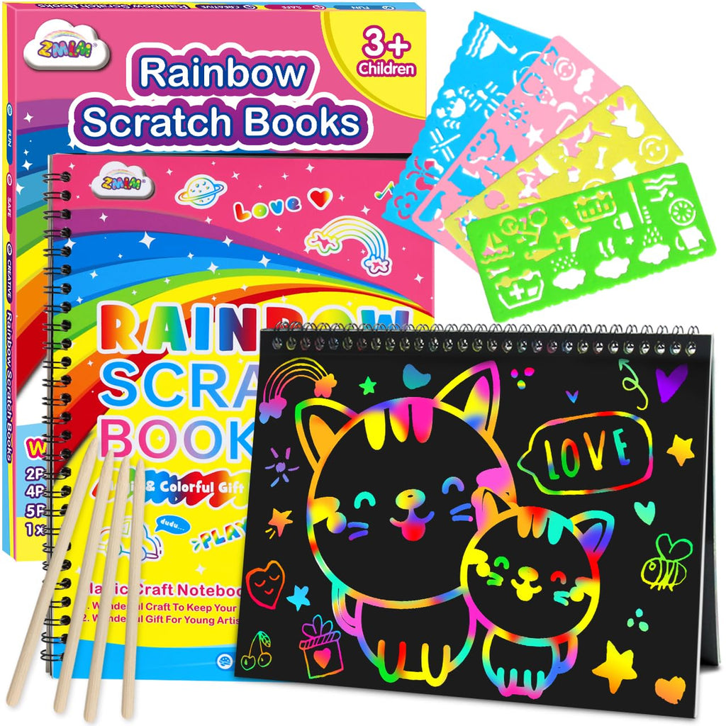 ZMLM Scratch Paper Art-Crafts Gift: 2 Pack Rainbow Notebooks Supplies Toys Easter Basket Stuffers for 3 4 5 6 7 8 9 10 Years Old Girls and Boys Kids Valentine's Day Birthday Party Games (Blue)