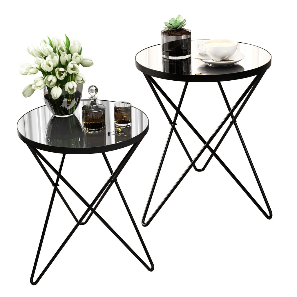 HLR Modern Round Side Table, End Table with Marble Effect Top and Gold Metal Frame, Small Side Table for Living Room, Bedroom, Sofa and Couch, Gold Legs, Green Marble top