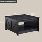 Farmhouse Coffee Table for Living Room, Wood Square Coffee Tables, 31.5" W x 31.5" D, Black
