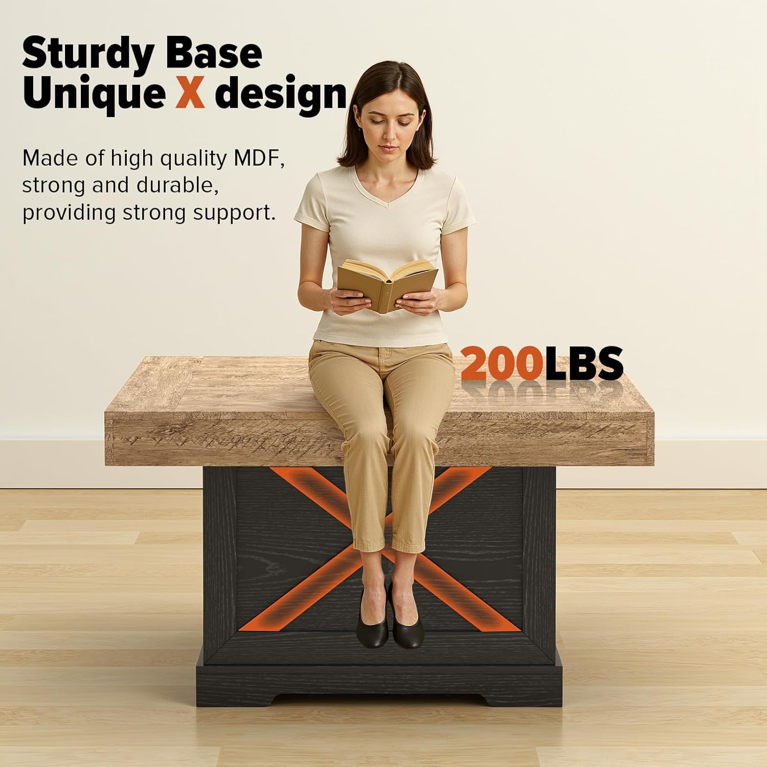 Coffee Table 31.5 in Rustic Center Table with X Design Wooden Pedestal for Living Room, Dark Oak Square Home Office Sofa Side Table for Small Space, Easy Assembly, Space-Saving