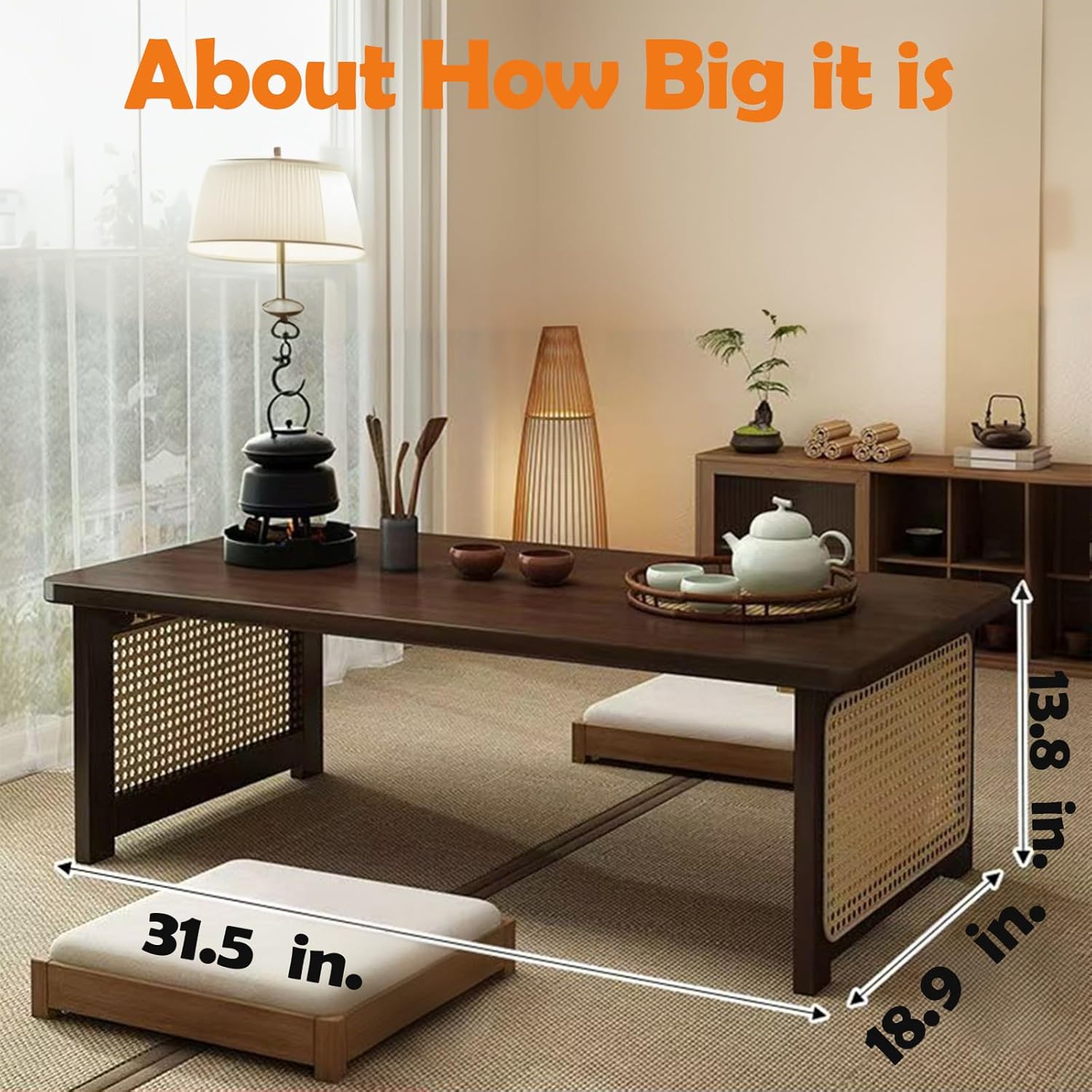 Japanese Floor Table Bamboo Folding Coffee Table Portable Solid Wood Japanese Coffee Table, No Assembly Japanese Dining Table for Sitting on The Floor, Easy Storage(31.5 * 18.9 * 13.8in.)