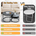 Round Nesting Coffee Tables Set: Gray Marble End Tables Set of 2 - Modern Metal Stacking Side Tables for Living Room Small Spaces