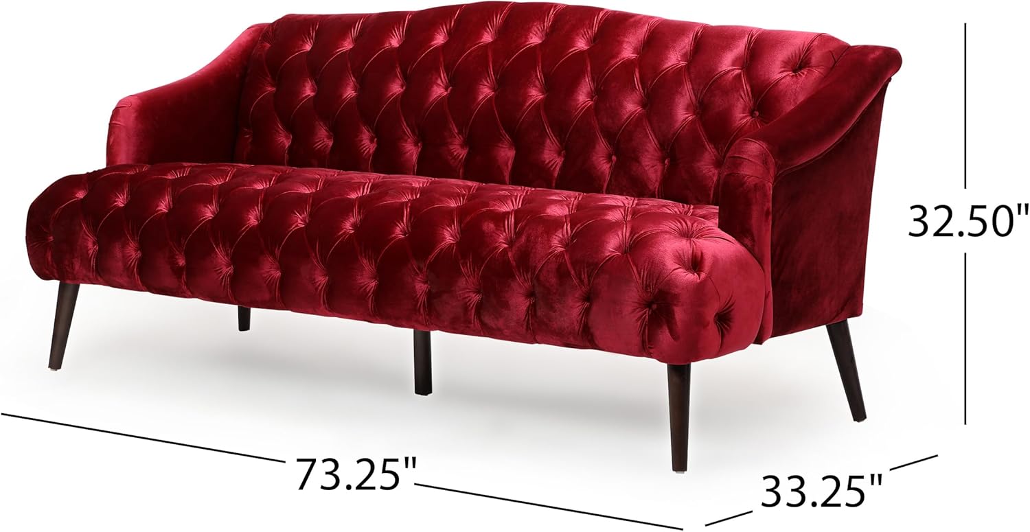 Modern Wingback Tufted Velvet Loveseat, 73.25" 3 Seat Sofas Settee Bench Banquette Chesterfield Love Seat with High Back Thick Padded Cushioned Upholstered Couch for Living Room, Victorian Style, Red