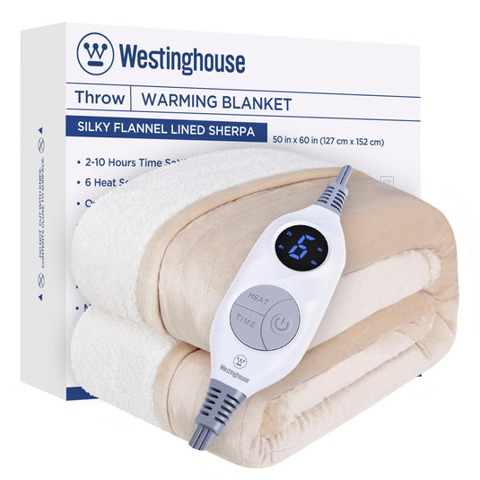 Westinghouse Heated Blanket Queen Size, Soft Flannel to Sherpa Electric Blanket with 10 Heating Levels, 12 Hours Auto Off, Fast Heating Blanket, Machine Washable, 84x90 Inch, Charcoal