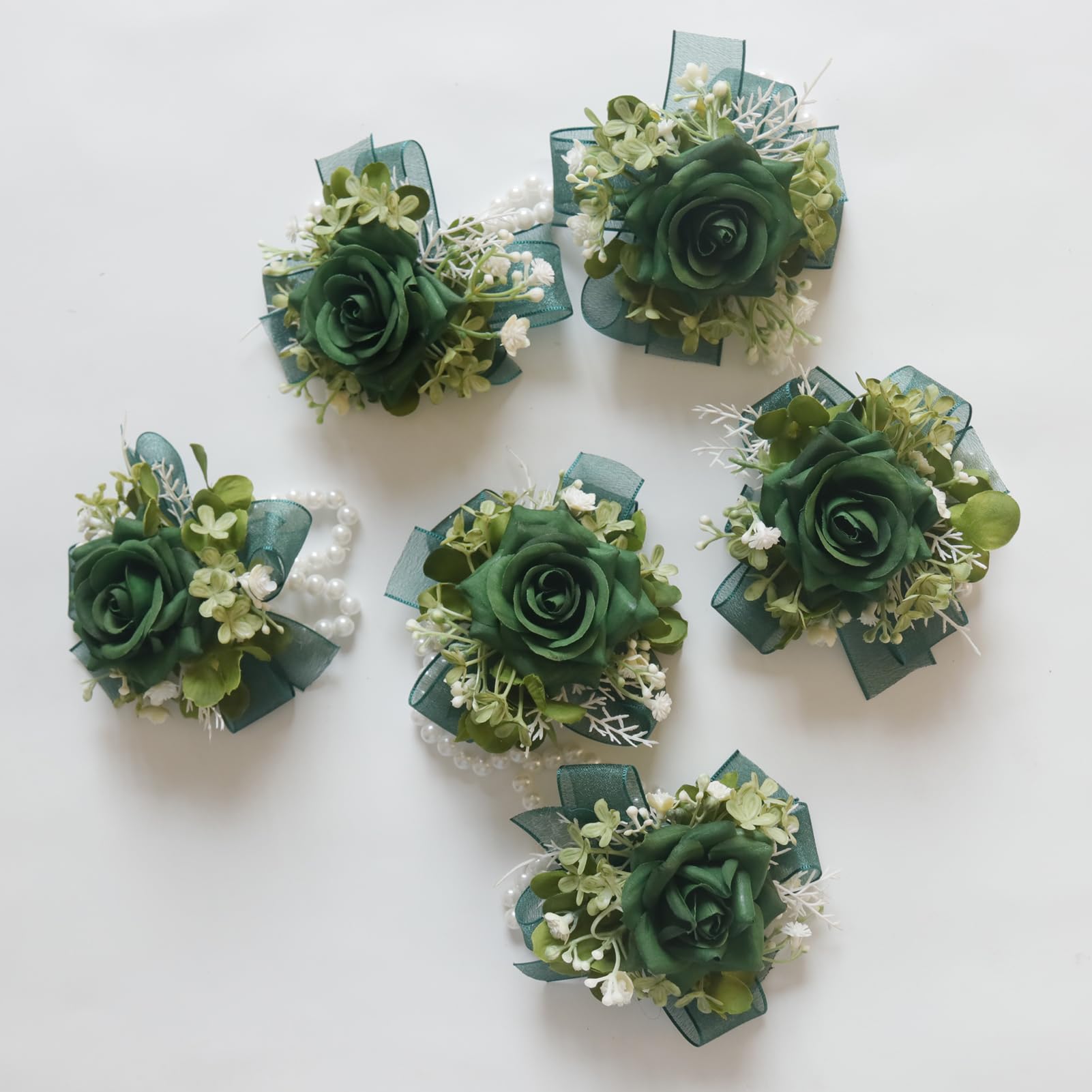 MAFELOE Corsage and Boutonniere Set for Wedding Prom Party Homecoming Celebration Artificial Flower Accessories Suit Decor 2 Pieces - Dark Green