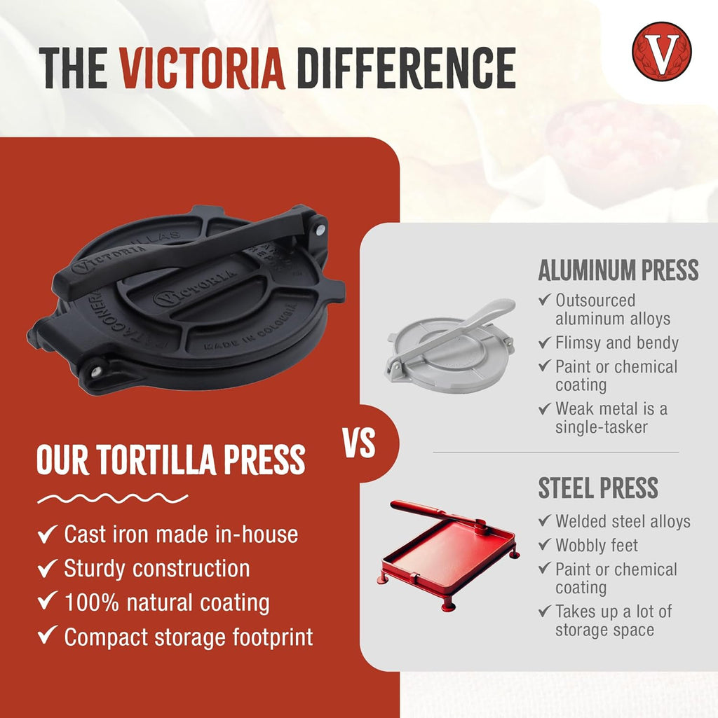 Victoria Cast Iron Tortilla Press, Tortilla and Roti Maker, Made in Colombia, 6.5 Inches