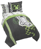 Jay Franco Minecraft Creeper Twin Comforter Set - 5 Piece Bedding Includes Sheet Set & Pillow Covers - Super Soft Gren & Gray Bedding