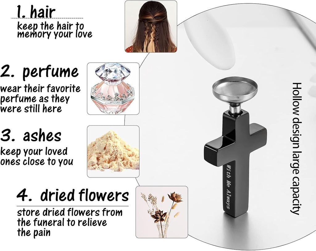 Cremation Cross Necklace for Ashes Stainless Steel Cross Urn Pendant Ashes Holder Memorial Jewelry-With Me Always
