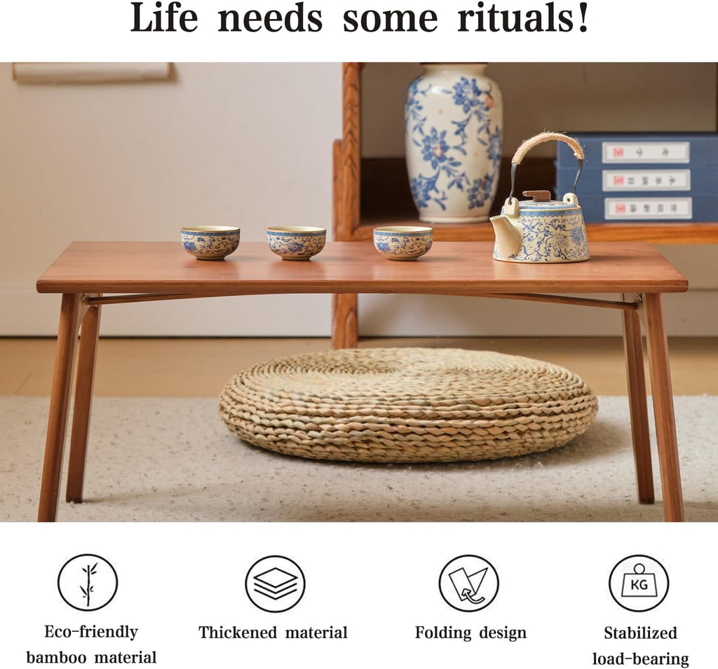 Japanese Floor Table No Assembly Required Bamboo Folding Walnut Coffee Table Bedroom 26x15.8x11.8in Furniture Low Tea Table for Sitting on The Floor Walnut Large