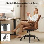 YFO Home Office Desk Chair Office Rubber Casters Ergonomic Computer Chair with Lumbar Support Adjustable Height Rolling Swivel Executive Task Armrests Chair， Brown Leather