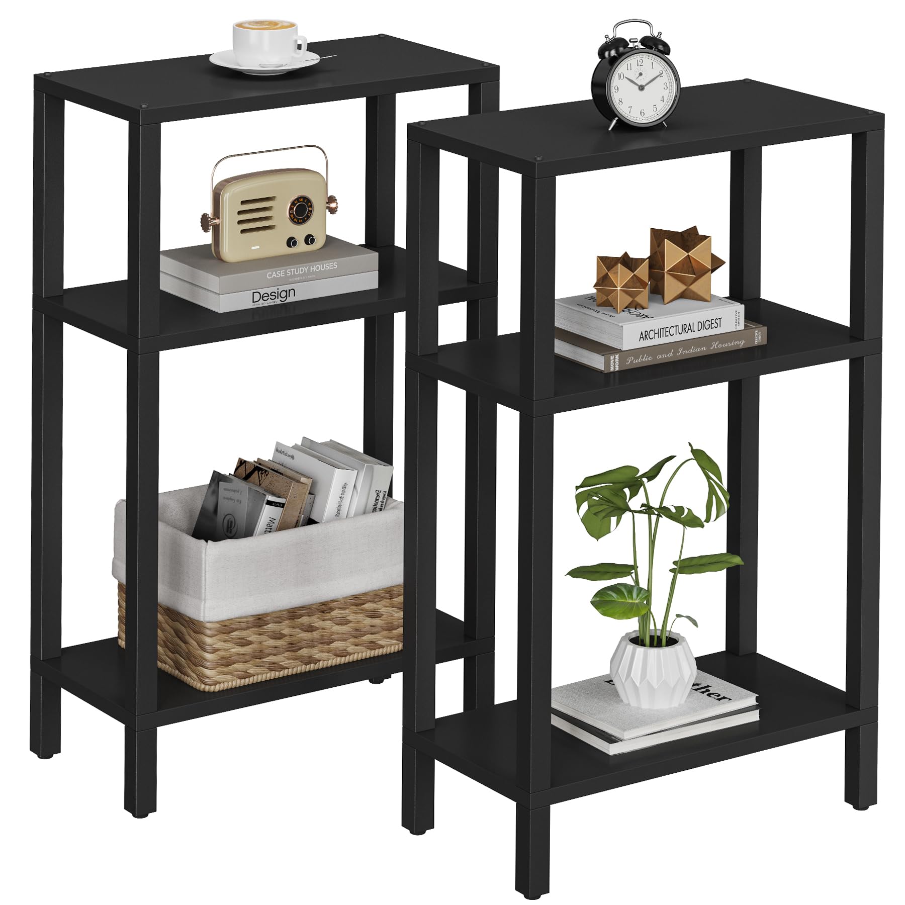 TUTOTAK Small Side Table, Narrow End Table, Skinny Sofa Table, Slim Nightstand, Couch Table, Living Room, Bed Room, Black TB01BK062