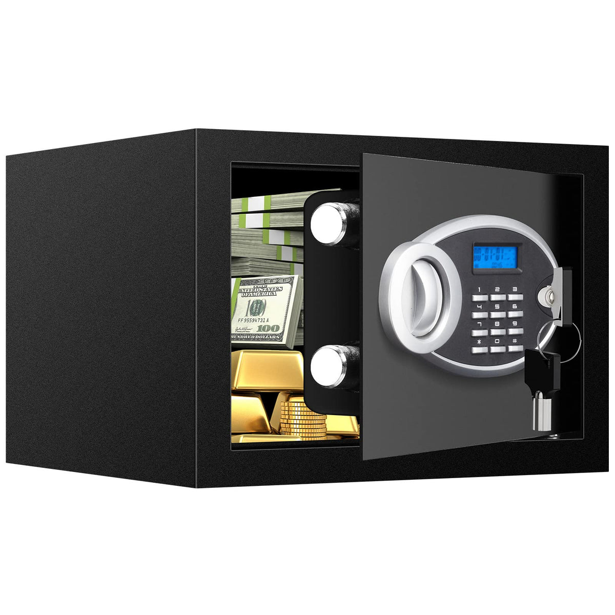 0.7 Cuft Kleine Huissafes Water- en Brandwerend, Digitale Persoonlijke Beveiligingskluis met Programmeerbaar Toetsenbord en Reserve Sleutels, Kleine Brandwerende Safes voor Geld, Medicijnen en Waardevolle Bezittingen thuis