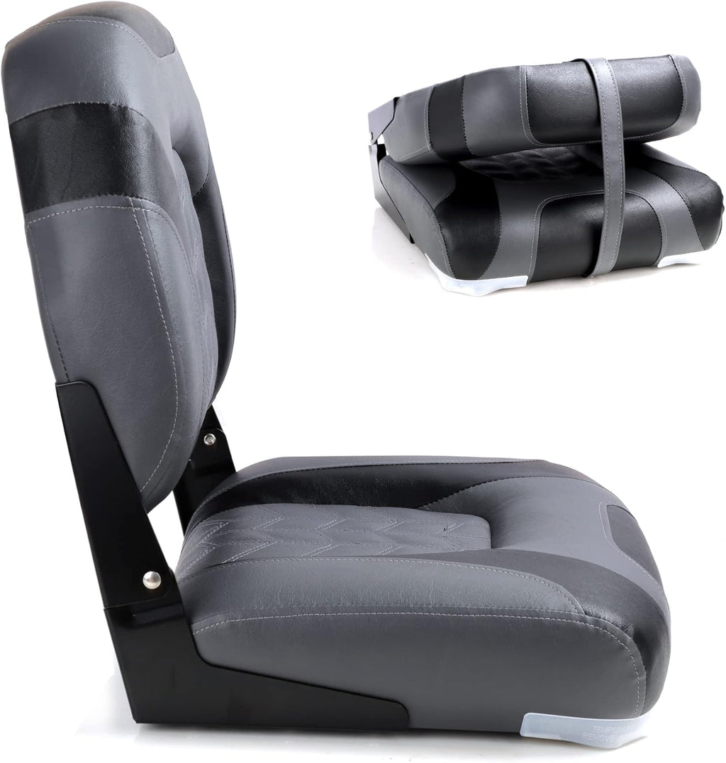 Premium Marine A Pair of Low Back Folding Boat Seat, Fishing Marine Seats with Stainless Steel Screws, Charcoal/Black(2 Seats)