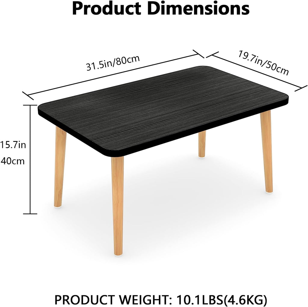 Square Coffee Table Low Table with 4 Solid Wood Sturdy Legs, Floor Table Desk for Sitting on The Floor, Storage and Living Room Furniture (Black)