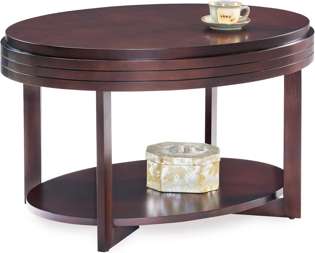 Leick Home 10109-CH Oval Small Coffee Table with Shelf, Chocolate Cherry