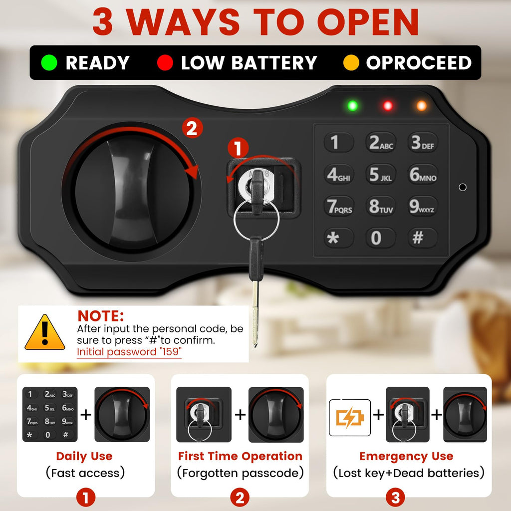 Coffre-fort domestique grand 3,0 pi³ avec sac ignifuge et étanche, coffres-forts numériques pour la maison avec serrure à clavier et clé, coffre-fort pour documents et argent, coffre de sécurité pour bureau, hôtel et usage personnel