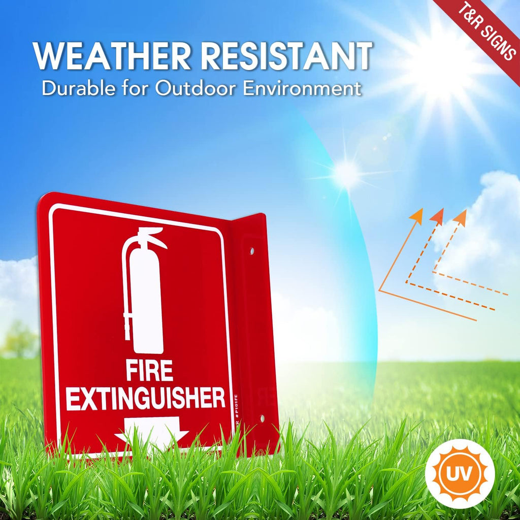 T&R Fire Extinguisher Sign, Fire Extinguisher with Down Arrow - 8 Pack - 6 x 6 Inches Acrylic, 2 pre-drilled holes, Includes Matching Screws, Use for Home Office/Business