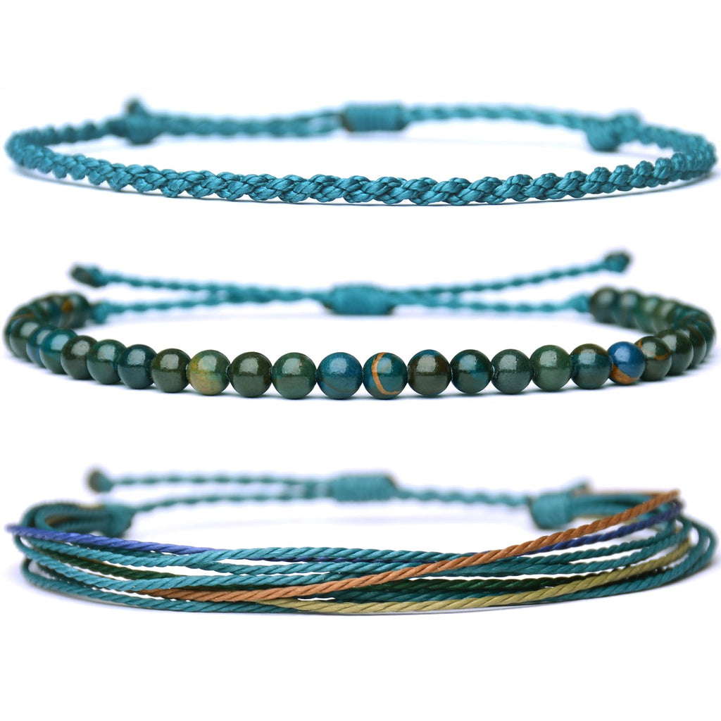 Handmade Natural Stone Beaded Healing Bracelet Gift for Men Adjustable Rope String Bracelet (Lava Rock, Adjustable)