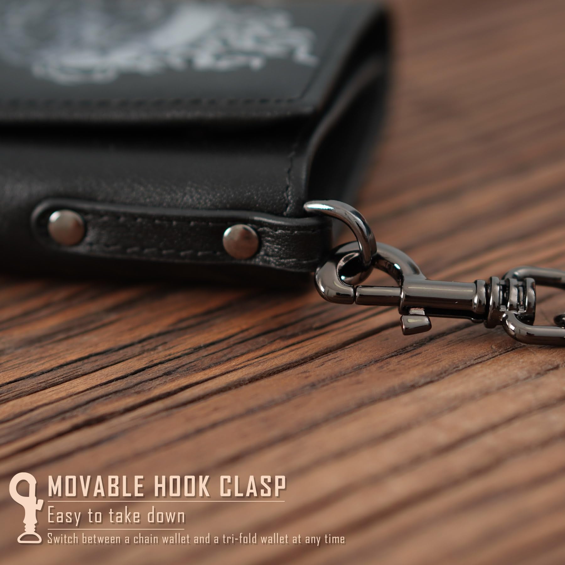 Portefeuille pour homme skneephate avec chaîne, portefeuille trifold crâne pour hommes, chaînes de portefeuille en cuir souple, idée cadeau cool pour hommes (noir)