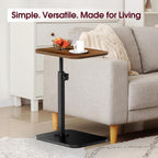 End Table C-Shaped Adjustable Pedestal Side Table Night Stand with 360° Rotating Top, Height Adjustable, Small Couch Living Room or Bedroom Versatile End Table for Sofa or Bedside, Rustic Brown