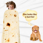 Bnuitland Burritos Tortilla Throw Blanket, 300GSM Double Sided Giant Funny Gift with Pouch, Realistic Super Soft Novelty Taco Swaddle Food Blanket for Baby/Kids and Pets Wrap