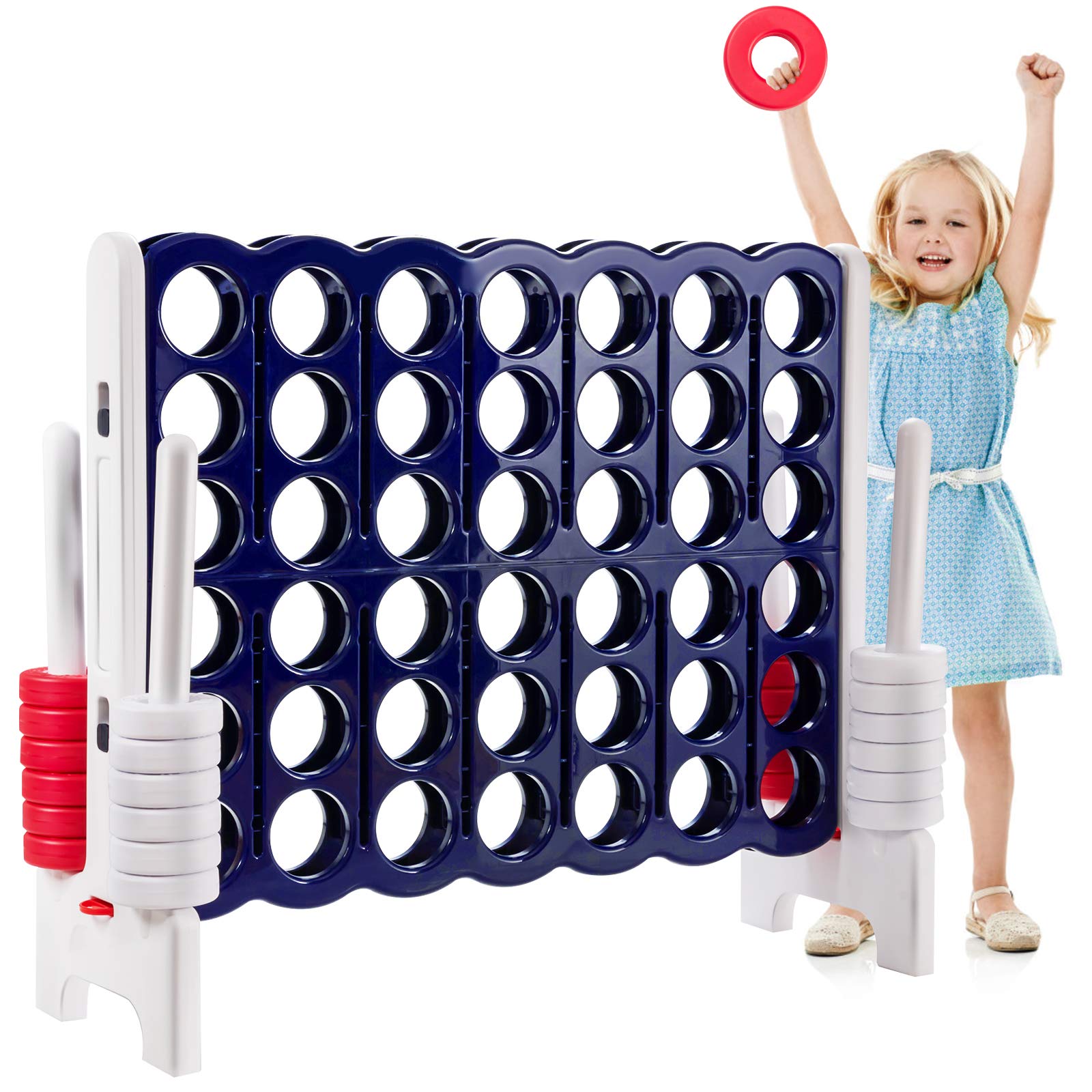 Costzon Giant 4-in-A-Row, Jumbo 4-to-Score Giant Game Set for Kids & Adults, Indoor Outdoor Yard Connect Game, 3.5FT Tall with 42 Jumbo Rings & Quick-Release Slider, Perfect for Family & Party Games