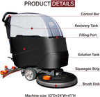 Automatic Walk-Behind Commercial Floor Scrubber, 22" Brush, 33" Squeegee, Lithium Battery, 17 Gal, 27,000 sqft/h, Commercial Hard Floor Cleaning Machines for Tile, Hardwood, Concrete, Vinyl