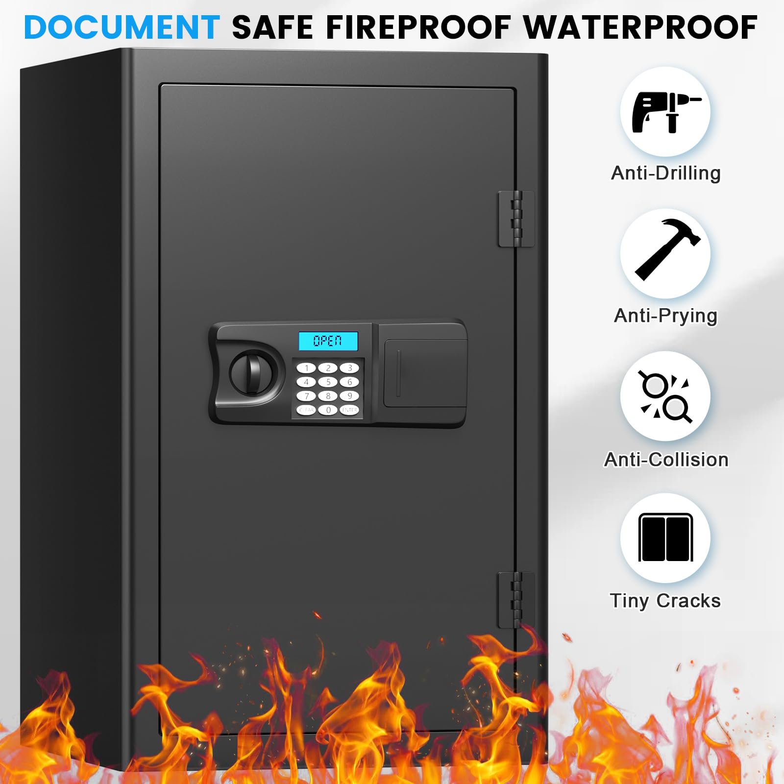 4.1 Cubic Large Home Safe Fireproof Waterproof, Digital Home Security Fireproof Safe Box with Combination Lock, Alarm Systerm and Removable Shelf, Fire Safe for Home Documents Money Valuables