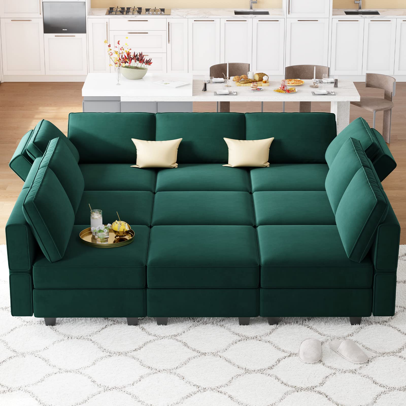 Belffin Modular Sectional Sofa with Ottomans Velvet Reversible Sleeper Sectional Sofa with Chaise Modular Sleeper Sofa Bed with Storage Seat Blue