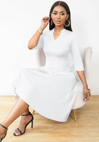 Nmoder afslappede kjoler til kvinder semi-formel pasform og flare 3/4 ærme A-linje kirke arbejds kjole med lommer hvid XL