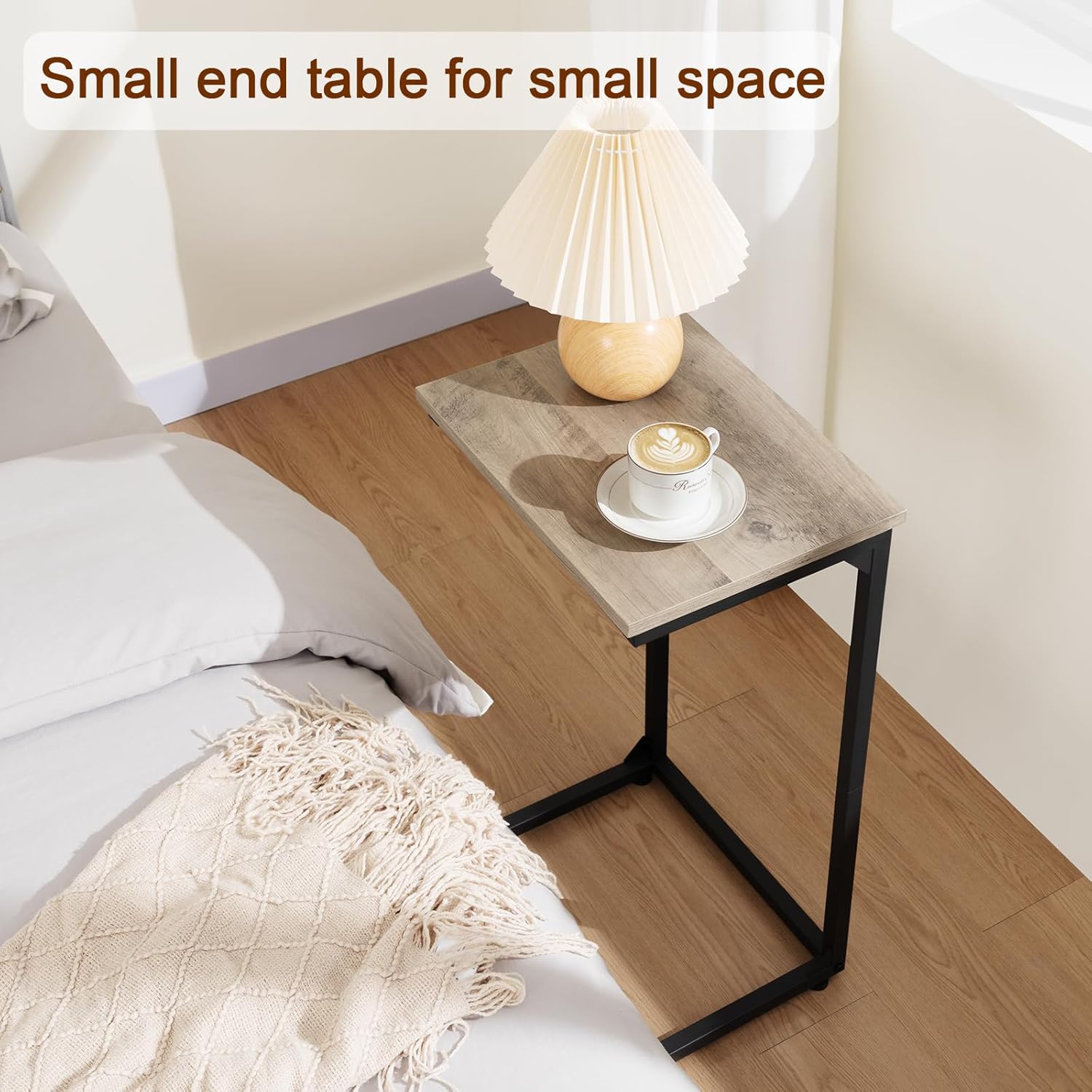 AMHANCIBLE C Shaped End Tables Set of 2, Couch Side Tables That Slide Under, TV Trays for Living Room, Bedroom, Small Space, Sofa, Grey HET02BGY