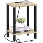 TUTOTAK End Table with Charging Station, Side Table with USB Ports and Outlets, Nightstand, 2-Tier Storage Shelf, Sofa Table for Small Space TB01BB040