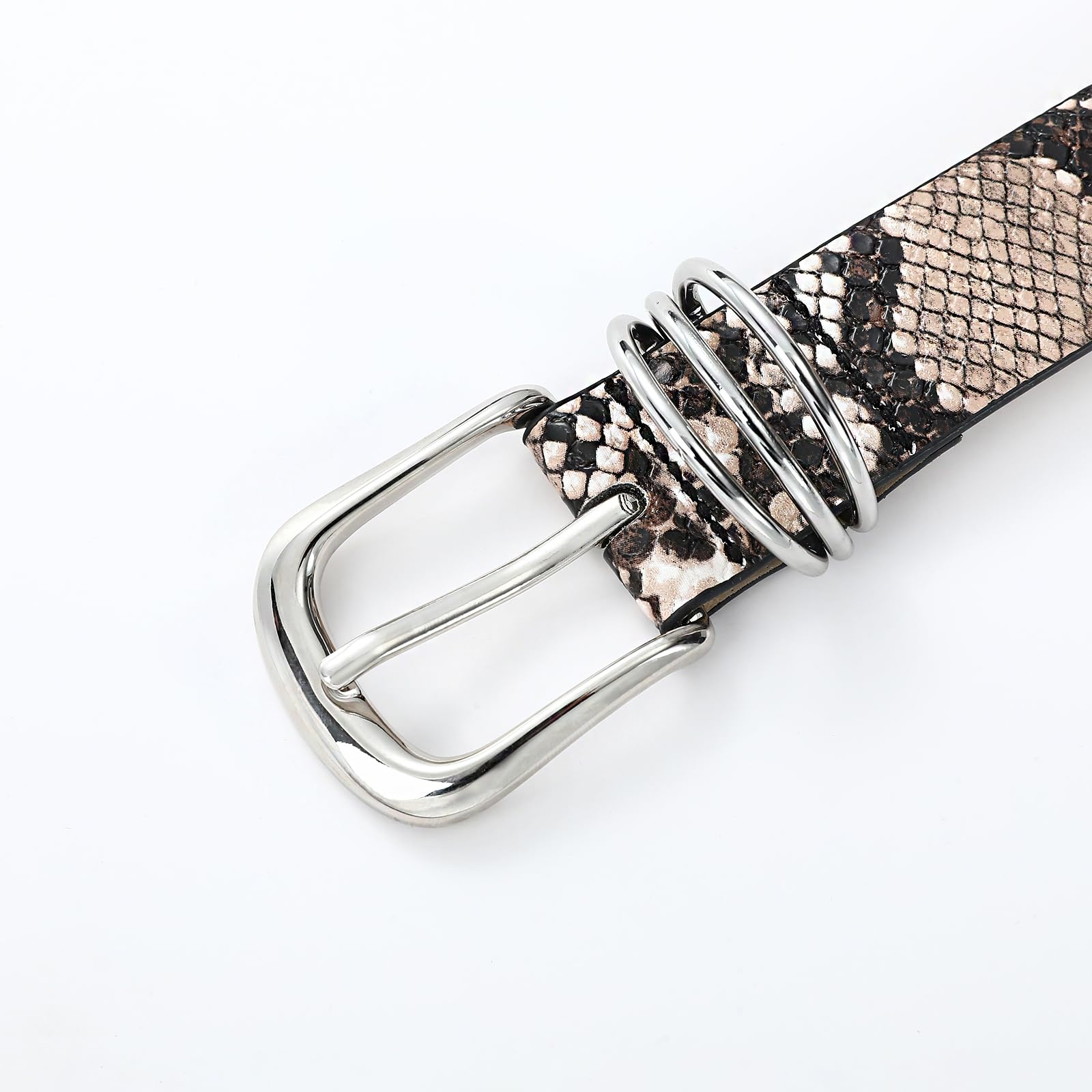 RISANTRY Women's Leather Belts for Jeans Dresses, Snakeskin Leather Waist Belt Fashion Ladies Belts with Gold Buckle