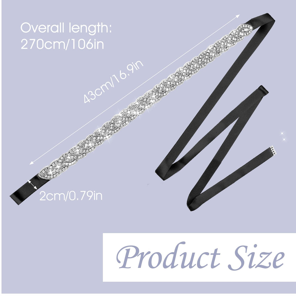 Amaxiu Handcrafted Bridal Rhinestone Wedding Belt for Women, Bling Crystal Belts Glitter Ribbon Women lightly Belt for Jeans Dress Shiny Party Waist Belt (Black)