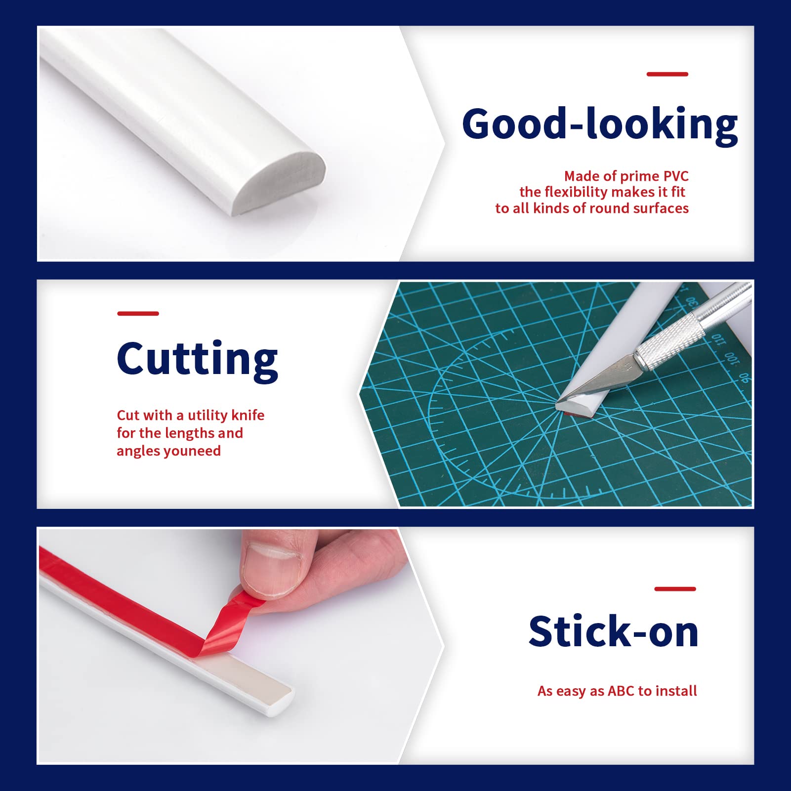 Art3dwallpanels 10 Ft Esnek Yapışkanlı Kenar Menteşesi, Backsplash Fayans Kenarı için, Köşe Dekoru için Kendinden Yapışkanlı Duvar Kenarı, 120x0.47x0.2 İnç Beyaz