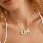 KissYan Bubble Letter Necklace, 14K Gold Plated Balloon Initial Pendant Box Chain Necklace Dainty Pave CZ Jewelry Gift for Women(20mm A)
