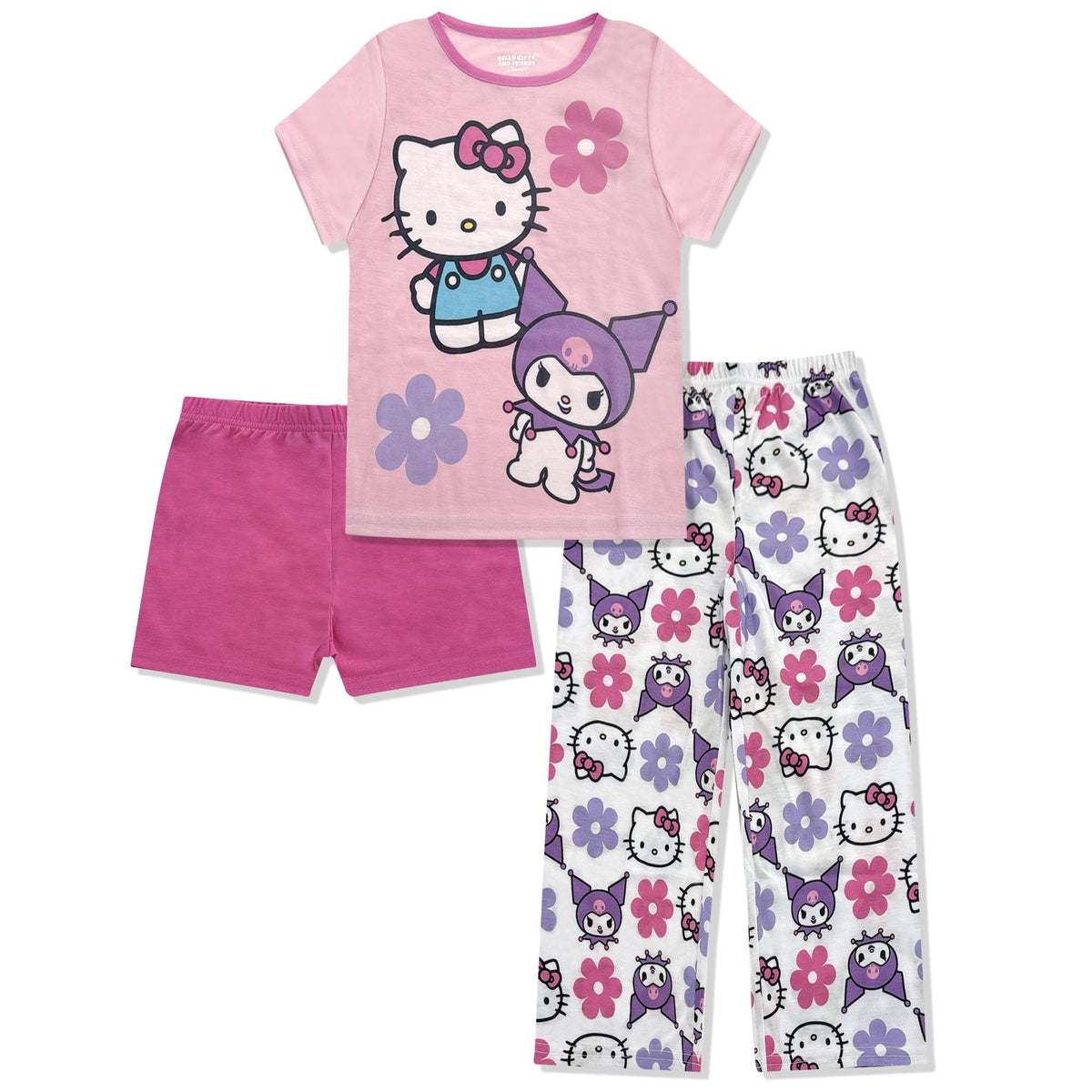 Hello Kitty Girls Pajama Set - 2 Piece Girls Pjs Button Down Short Sleeve & Pants For Kids - Official Product Pink