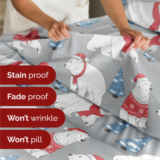 Queen Christmas Tree Sheet Set - Holiday Xmas Pattern Linen Set - Deep Pockets - Snug Fit - 4 Piece - Wrinkle Free - Comfy & Cooling Festive Winter Bedding - Easy To Care For - Kid Friendly