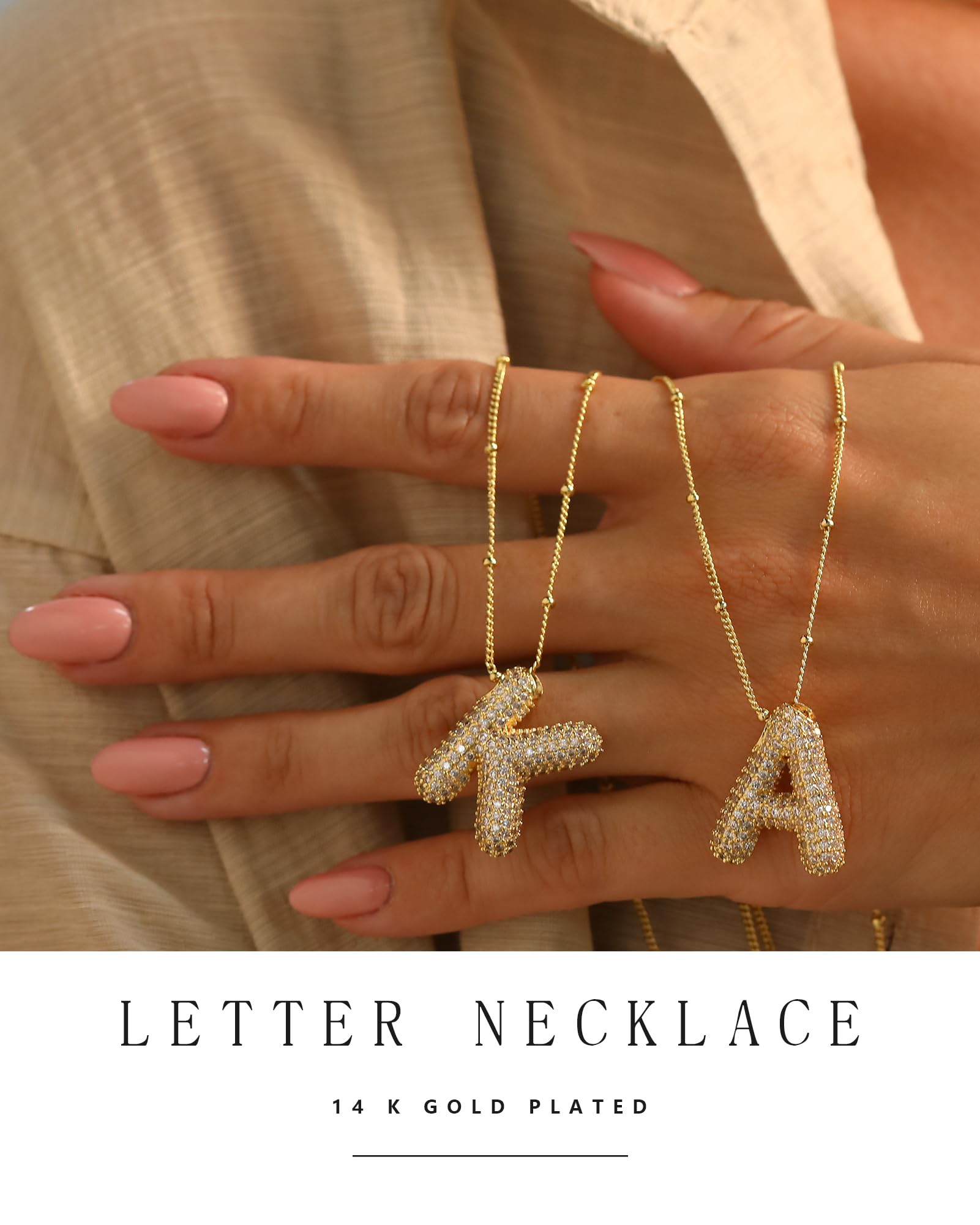 CCINPPY Bubble Letter Necklace, 14k Gold Plated Balloon Initial Dainty Necklace for Women, Chunky Initial Charm Pendant Name Necklac e Personalized, Gold, Letter K