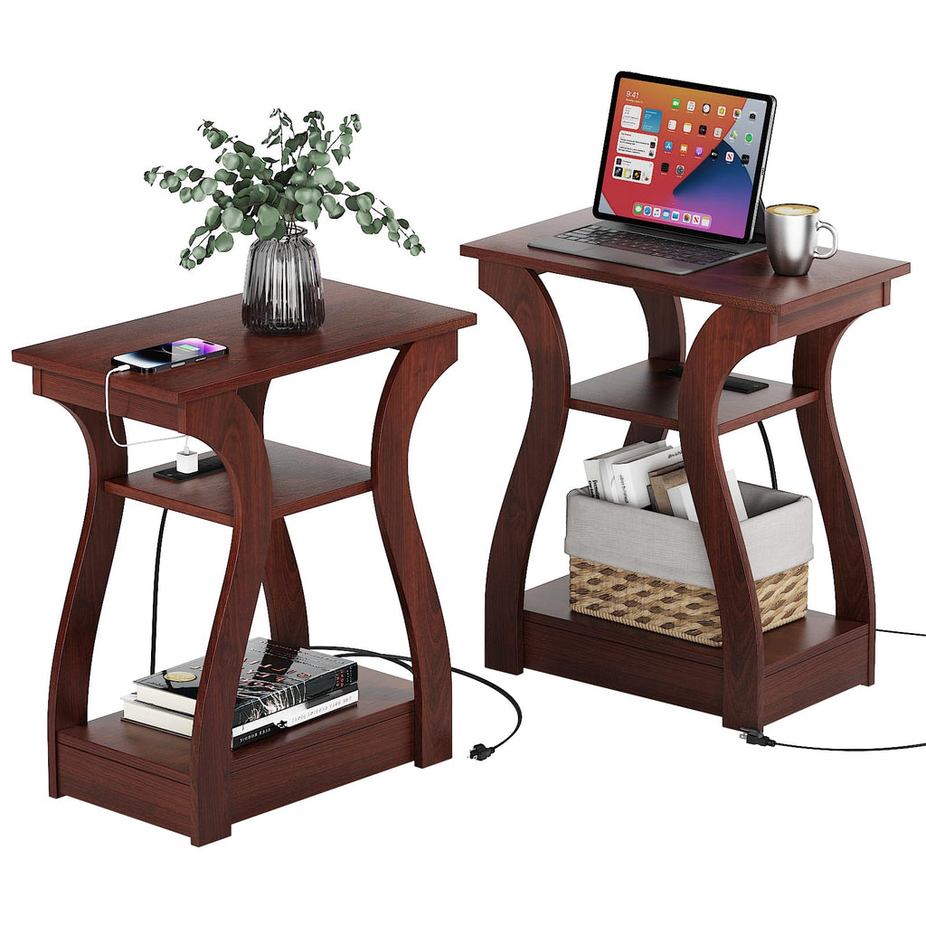 End Tables Living Room, White End Table with Charging Station,White Side Table, Nightstand for Bedroom, 3 Tier End Table with Storage Shelf for Living Room