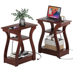 End Tables Living Room, White End Table with Charging Station,White Side Table, Nightstand for Bedroom, 3 Tier End Table with Storage Shelf for Living Room