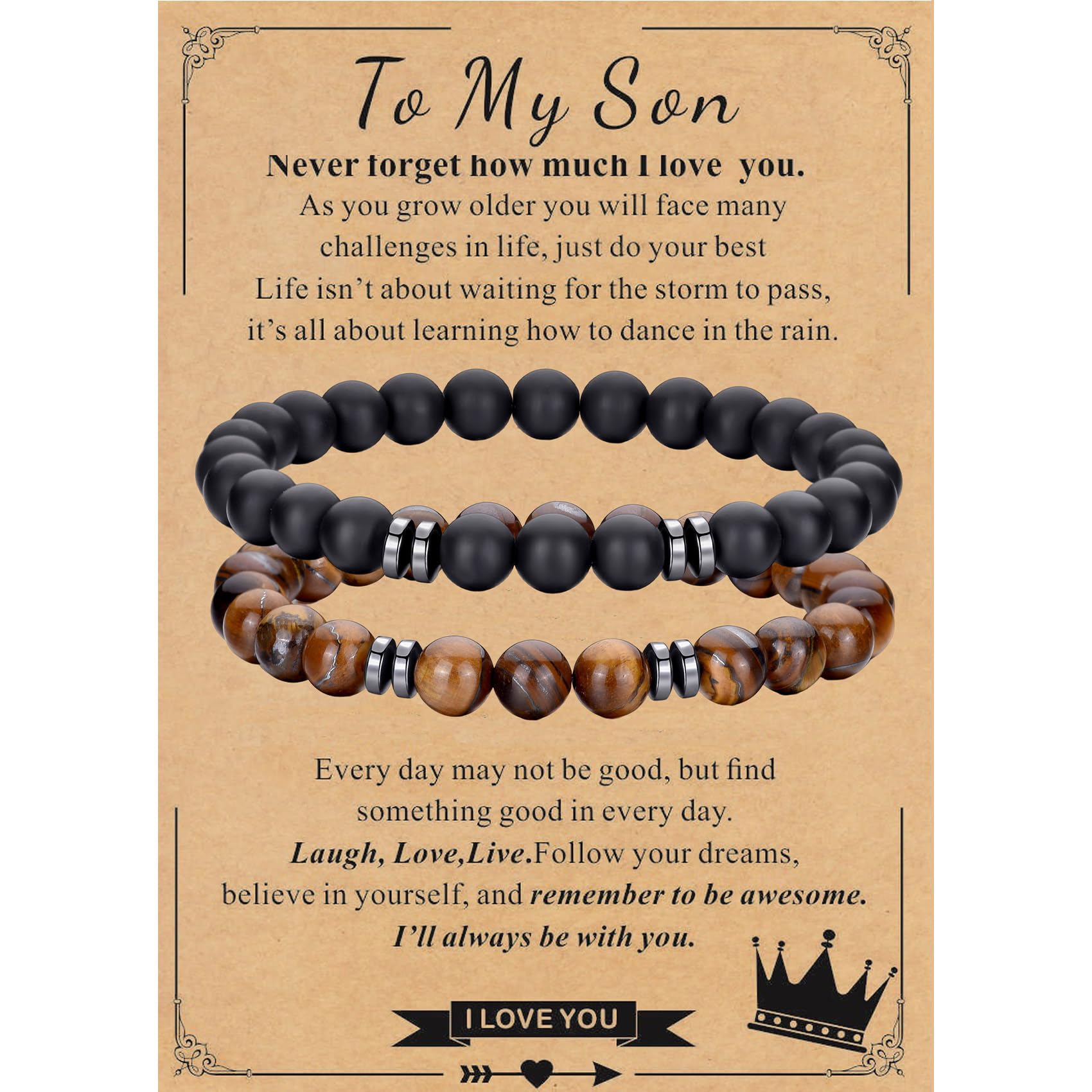 RANKEEF Tiger Eye Bracelet For Men 8MM Natural Stone Stretch Adjustable Black Crystal Beaded Bracelet for Men Women Gifts